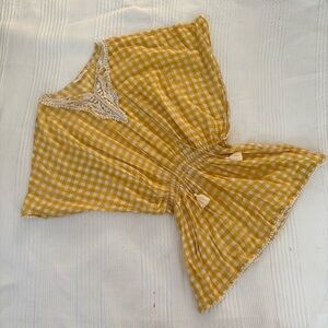 Shiraleah Yellow Gingham Coverup with Crochet Lace Trim